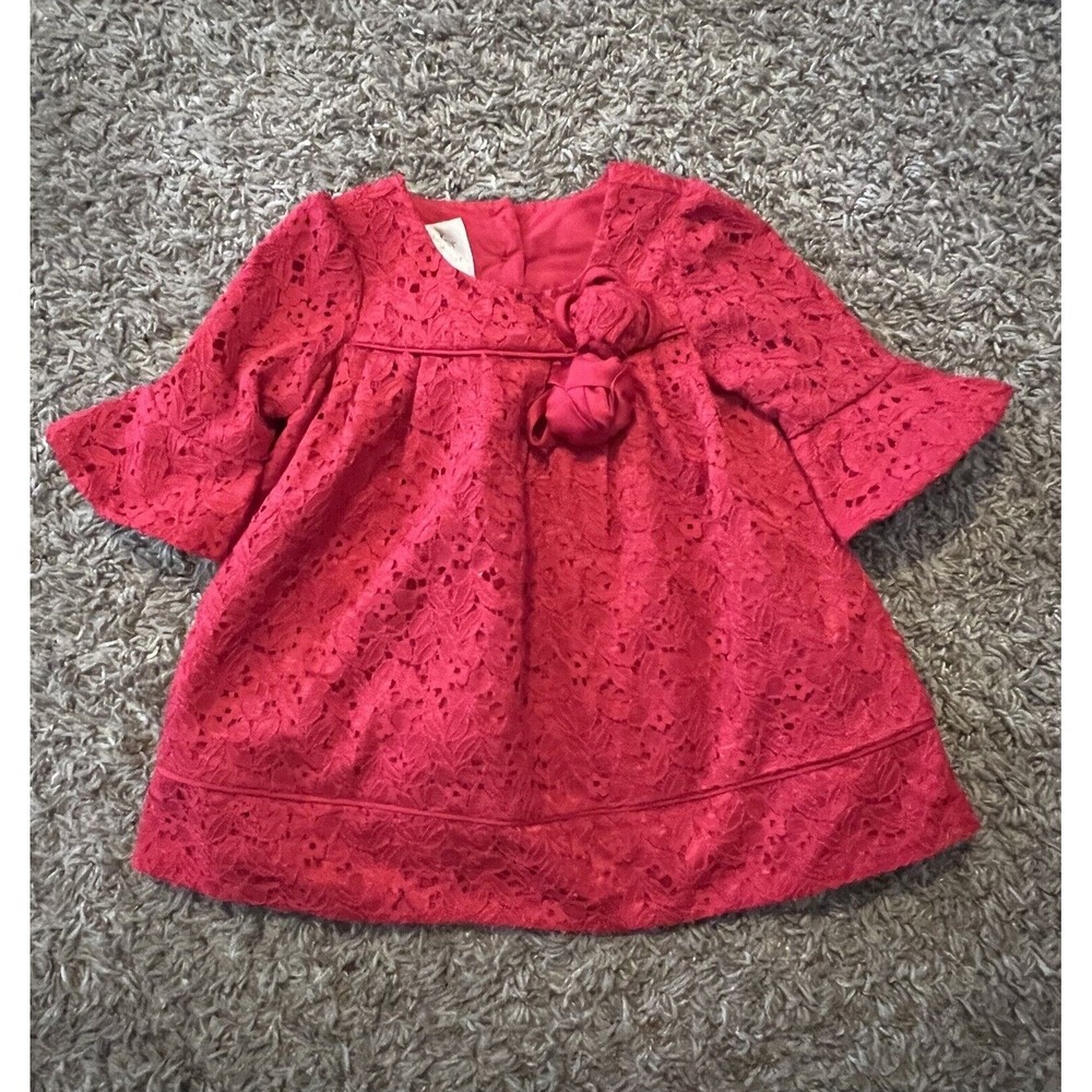 Laura Ashley‎ London Baby Girl Red Lace Holiday Party Dress Size 12 Months